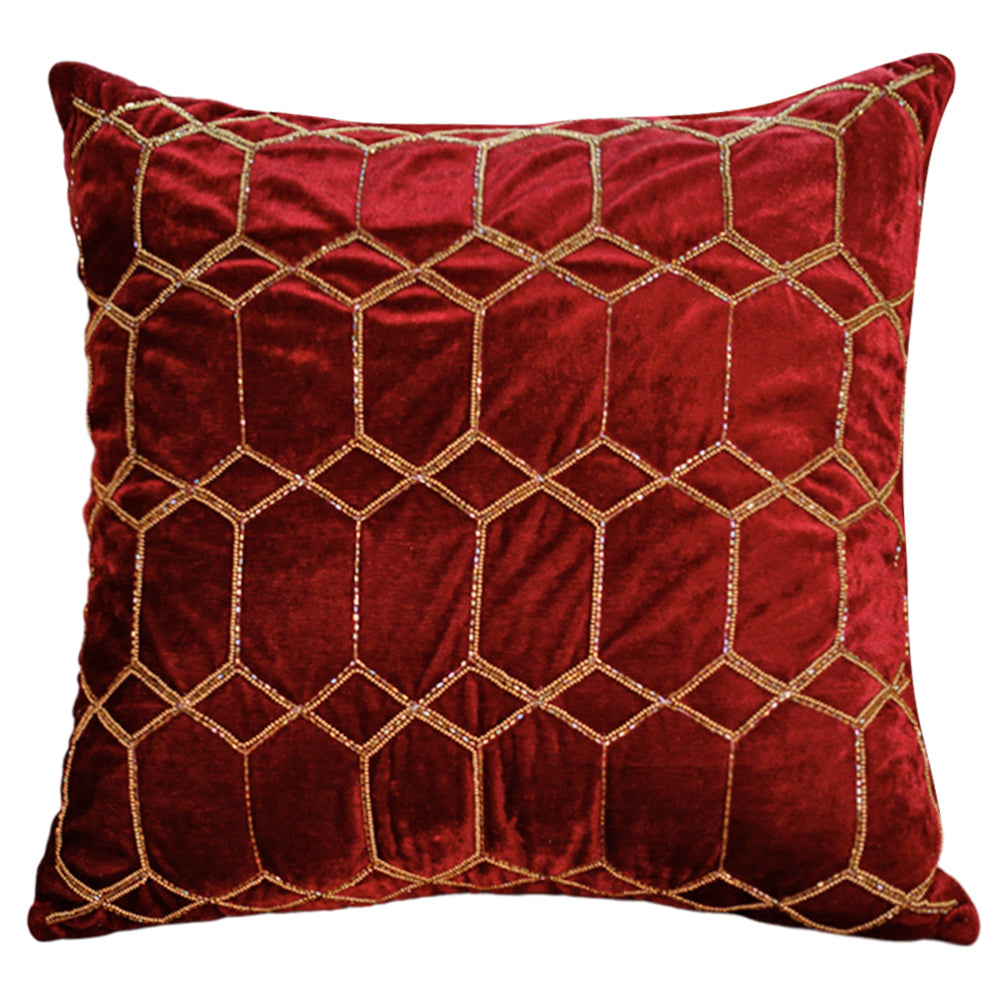 Red geometrical embroidered cushion cover