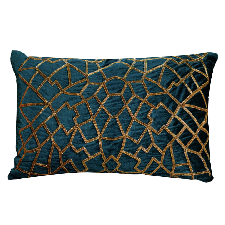 Teal green circles embroidered cushion cover