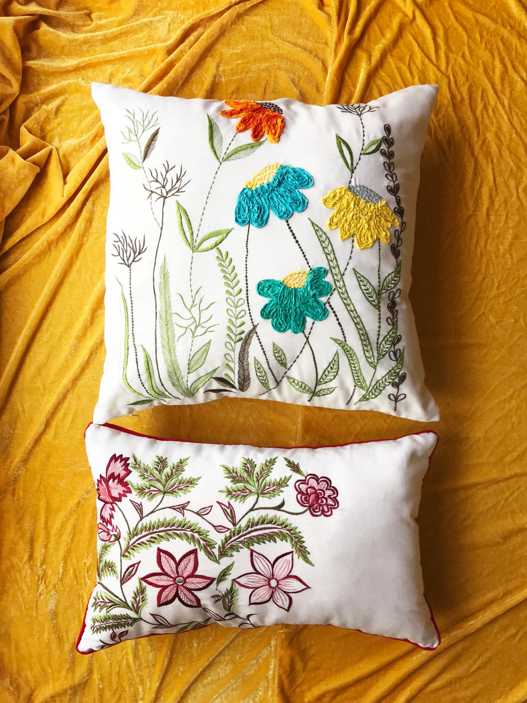 Spring embroidered cushion cover