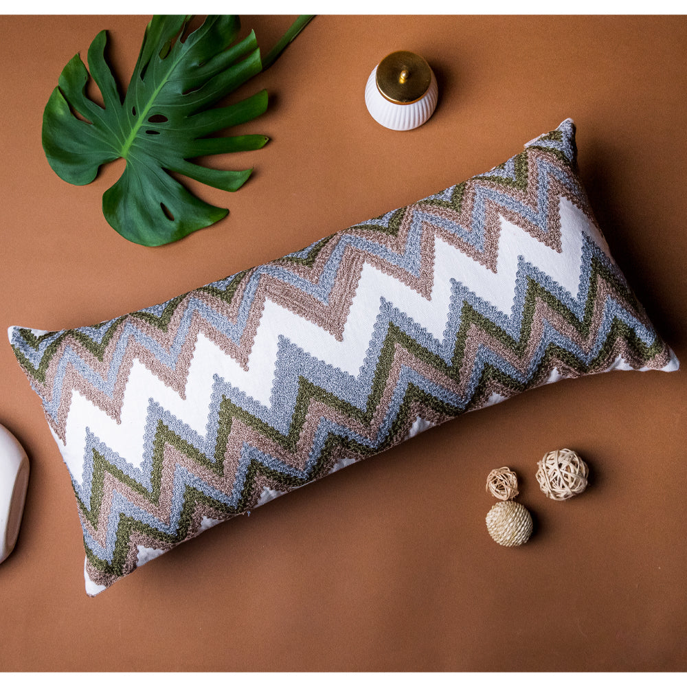 Dual Chevron Aari Cushion Cover