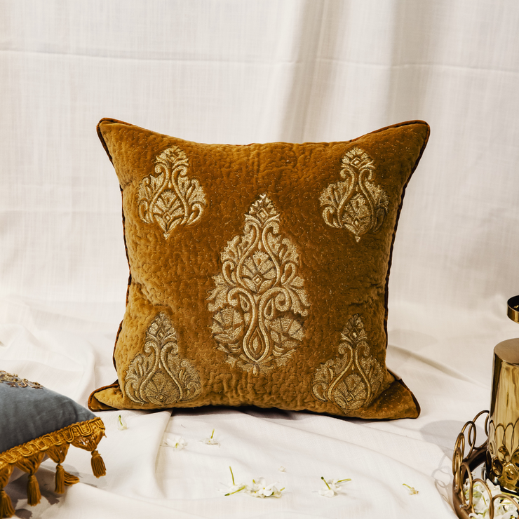 Mustard Paisley Quilted Cushion Cover