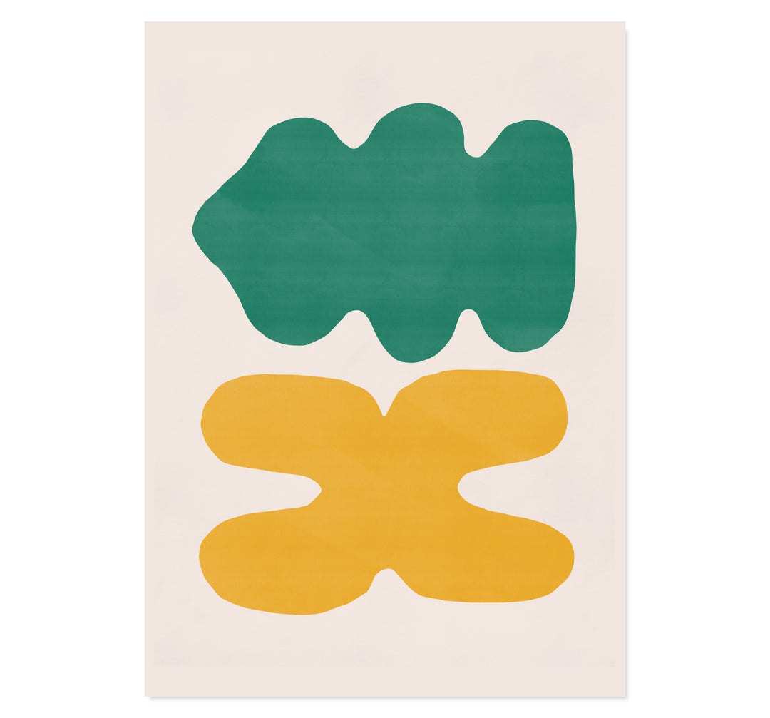 Organic Shapes In Green and Yellow By Little Dean Art Print