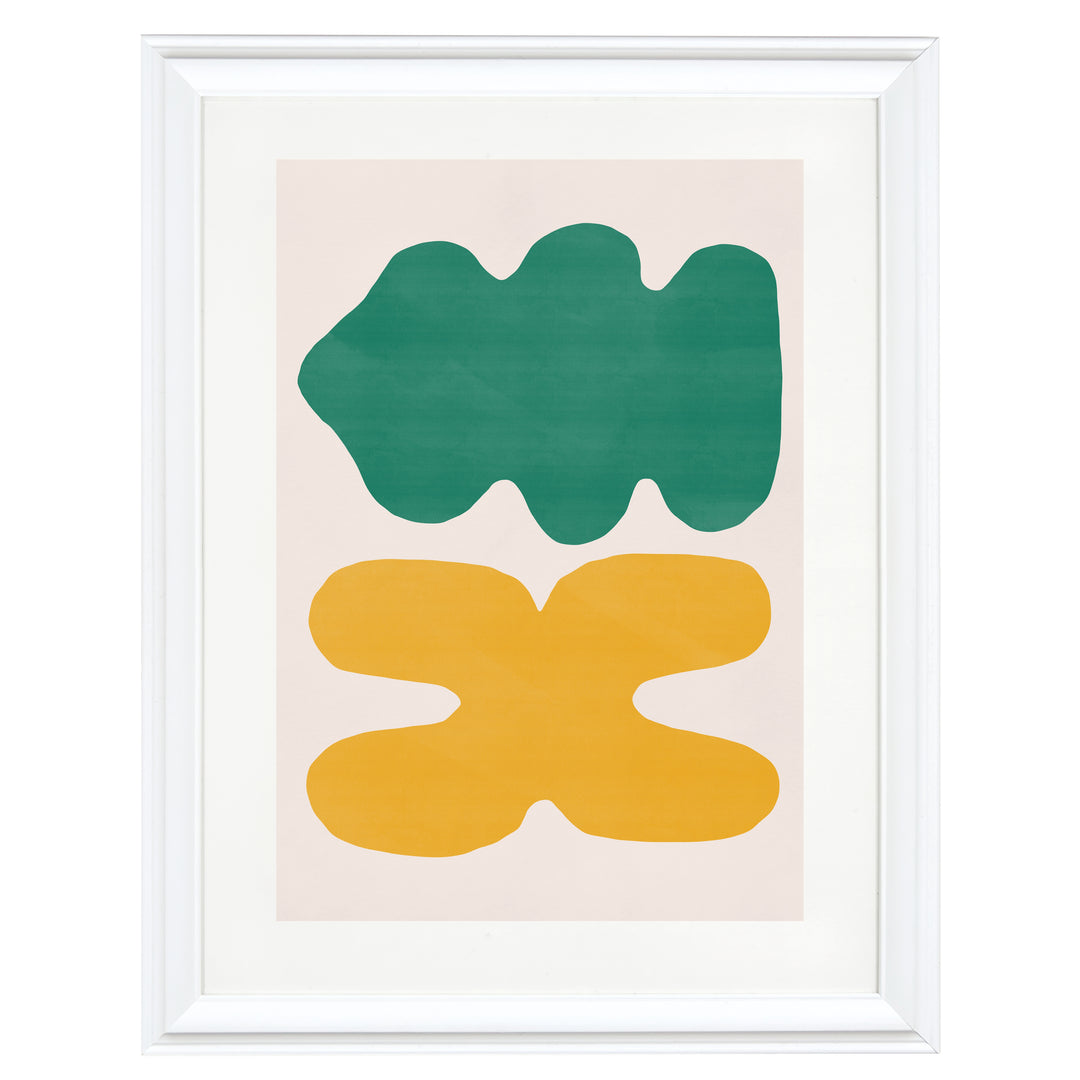 Organic Shapes In Green and Yellow By Little Dean Art Print