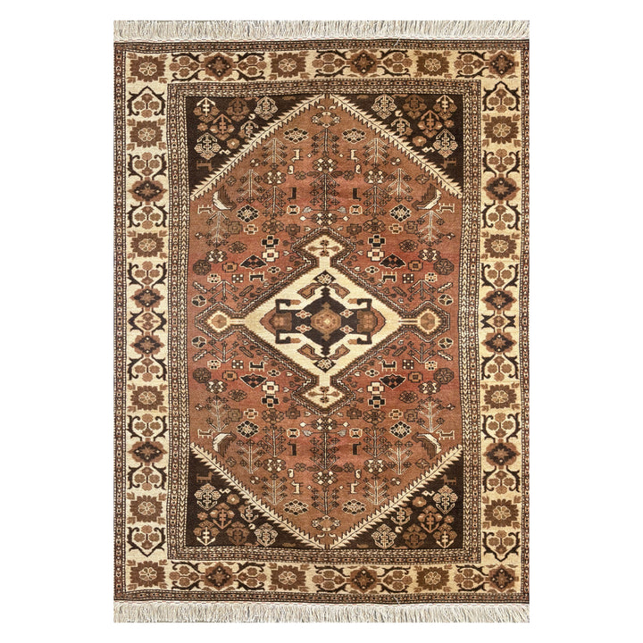 Vintage Afghan Herat Turkmen Sarkhati hand-knotted carpet at 180 knots per square inch, warm terracotta and rust field with single large ivory diamond medallion
