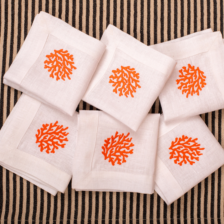 Embroidered Cocktail Napkins - White