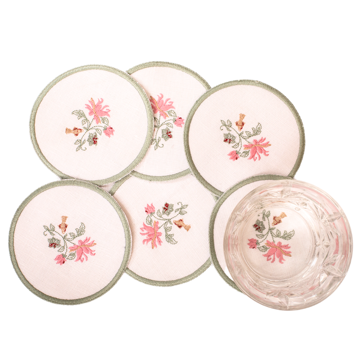 White Linen Embroidered - Coasters