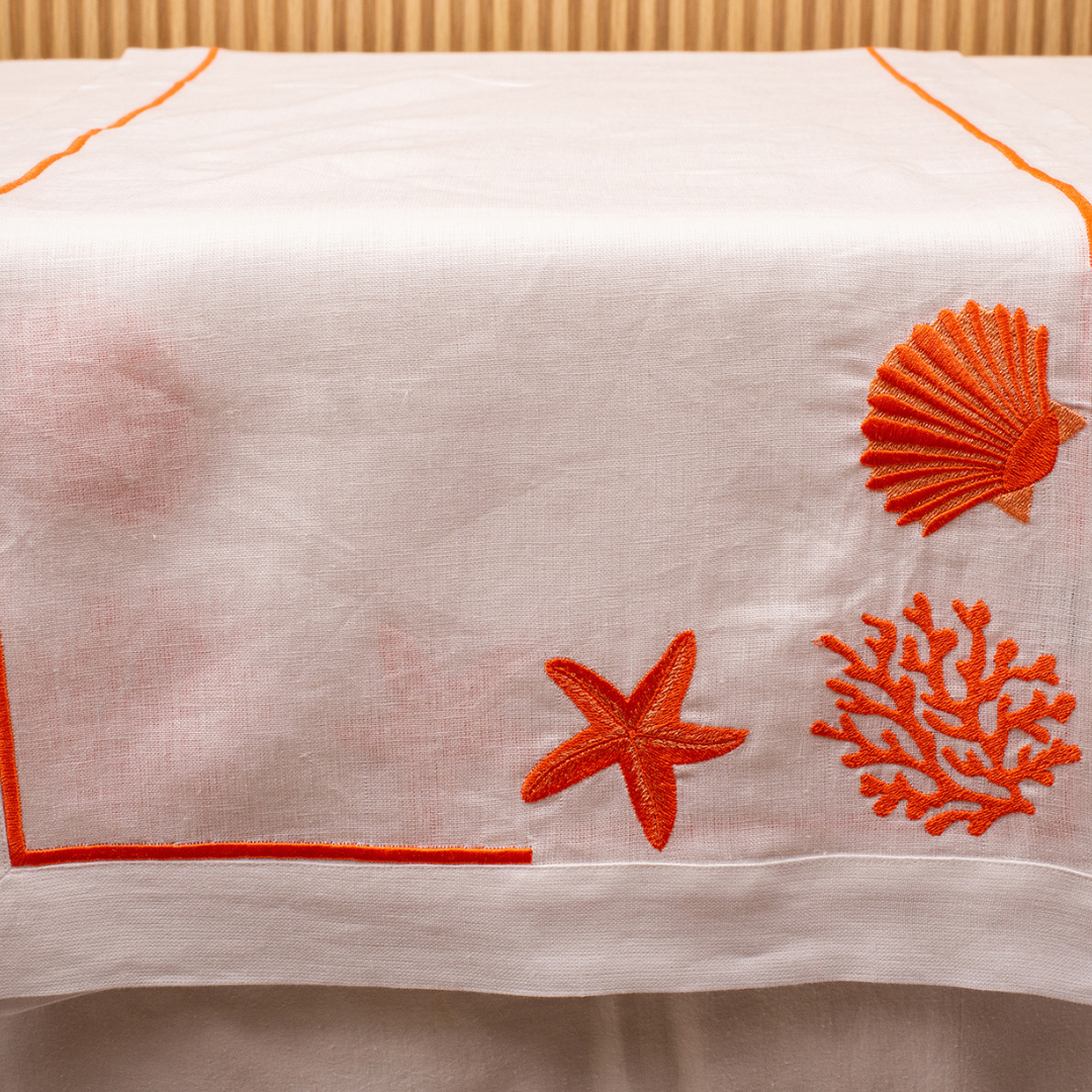 White Linen Embroidered - Runner