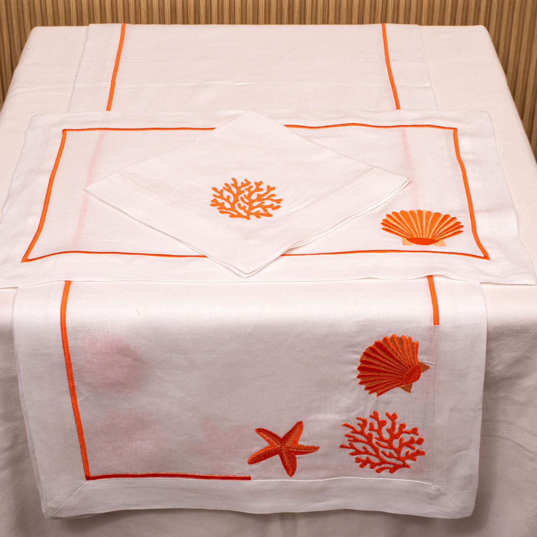 White Linen Embroidered - Runner