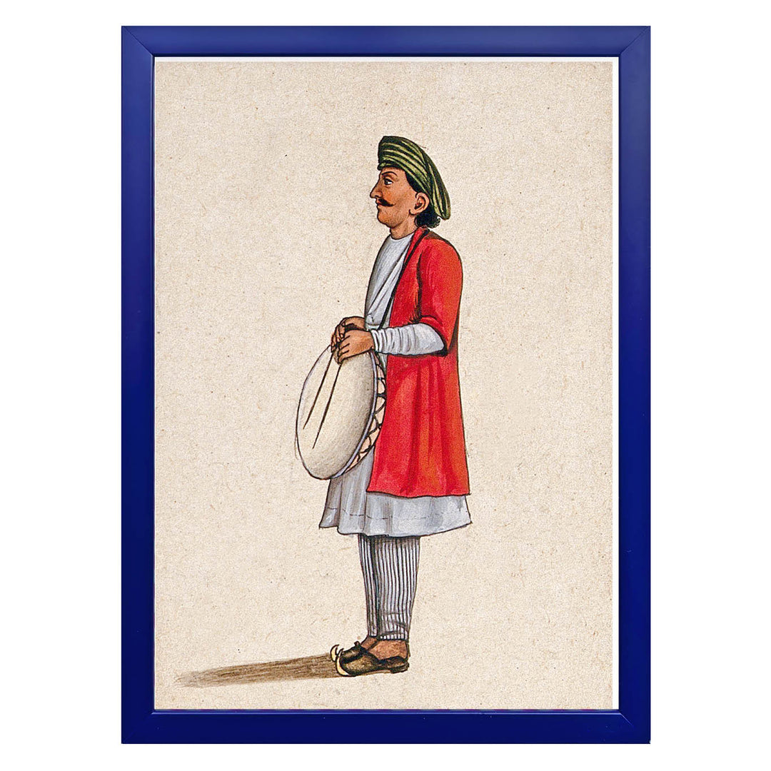 A musician playing an Indian percussion instrument, similar to the dhap Art Print