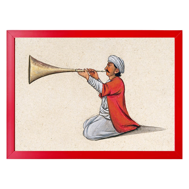 An Indian musician playing a brass wind instrument Art Print