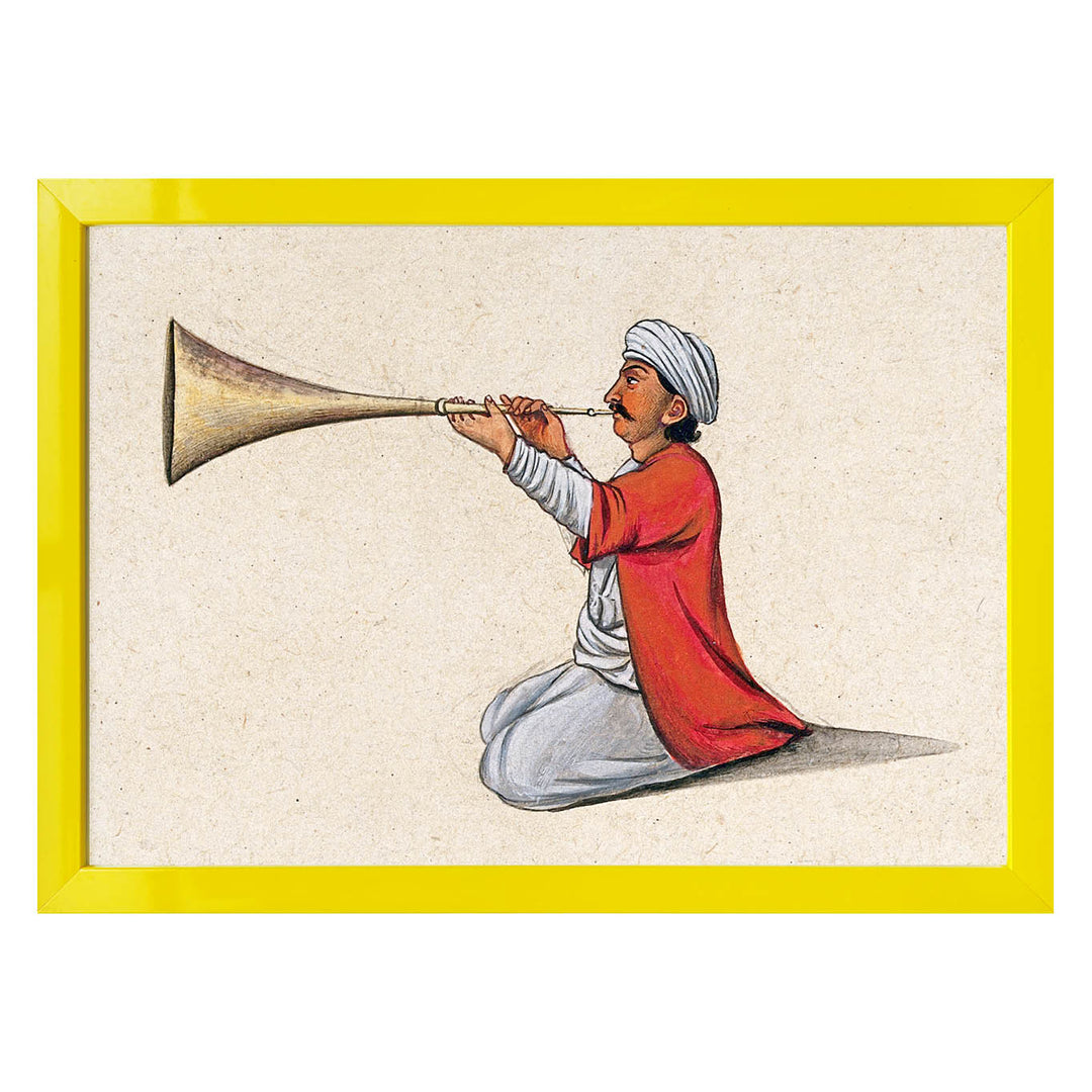 An Indian musician playing a brass wind instrument Art Print