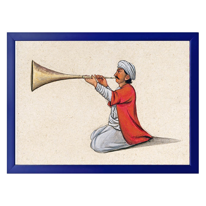 An Indian musician playing a brass wind instrument Art Print