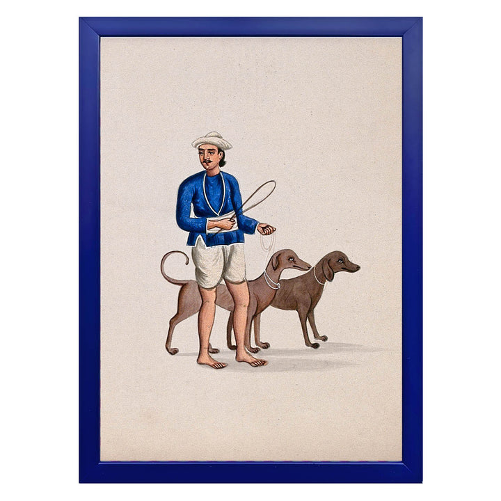 A dog keeper with two dogs Art Print