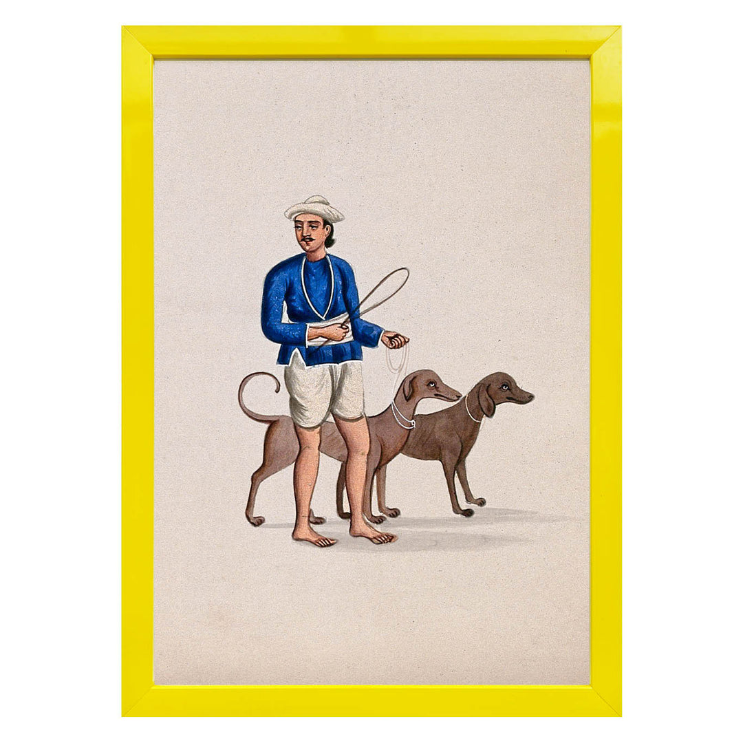 A dog keeper with two dogs Art Print