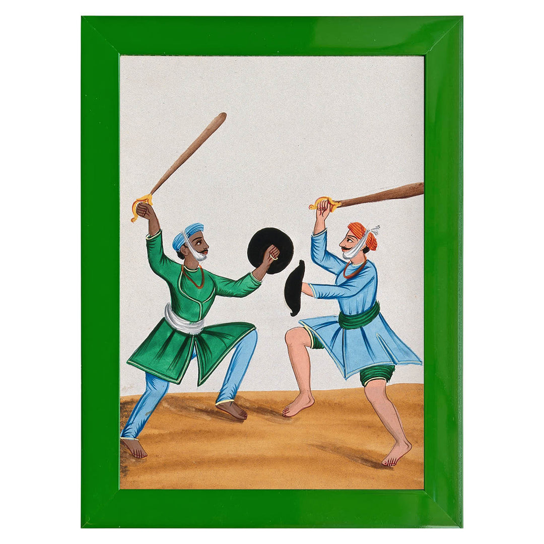 Two Sikh men dueling with wooden swords Art Print