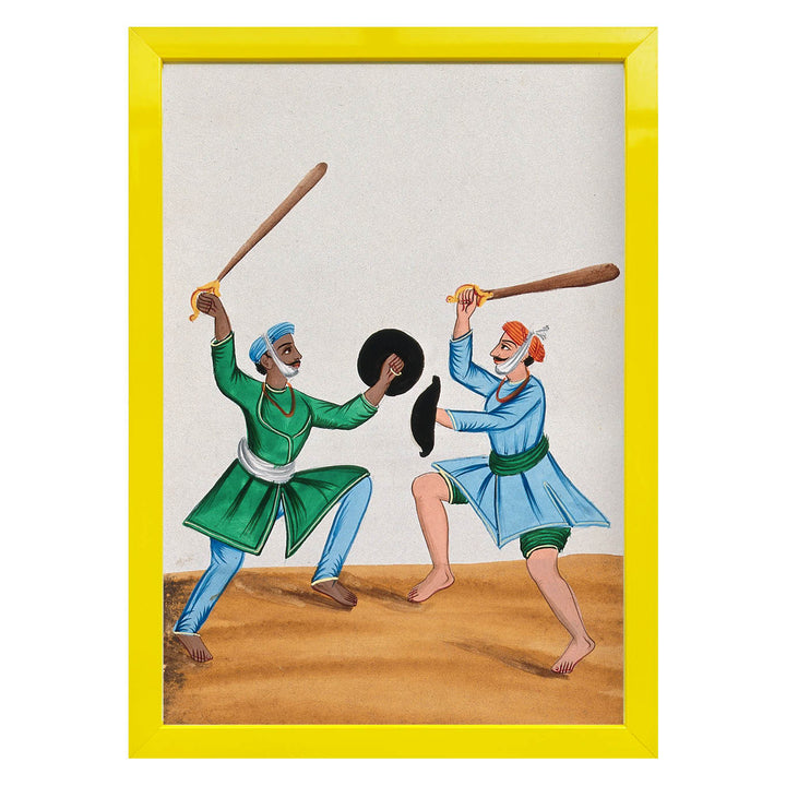 Two Sikh men dueling with wooden swords Art Print