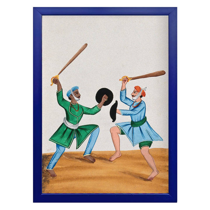 Two Sikh men dueling with wooden swords Art Print