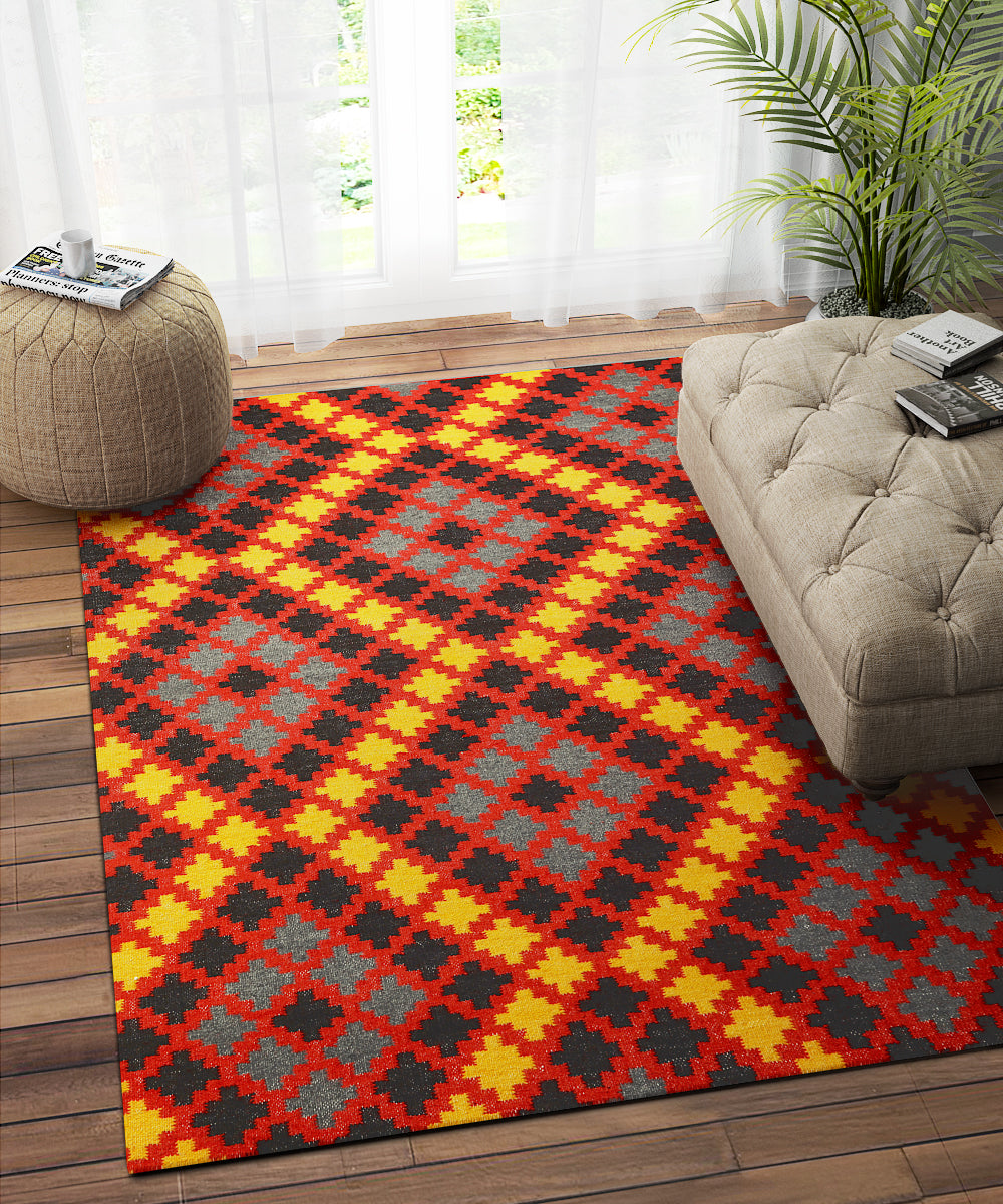 YELLOW MULTICOLOR GEOMETRIC KILIM DHURRIE