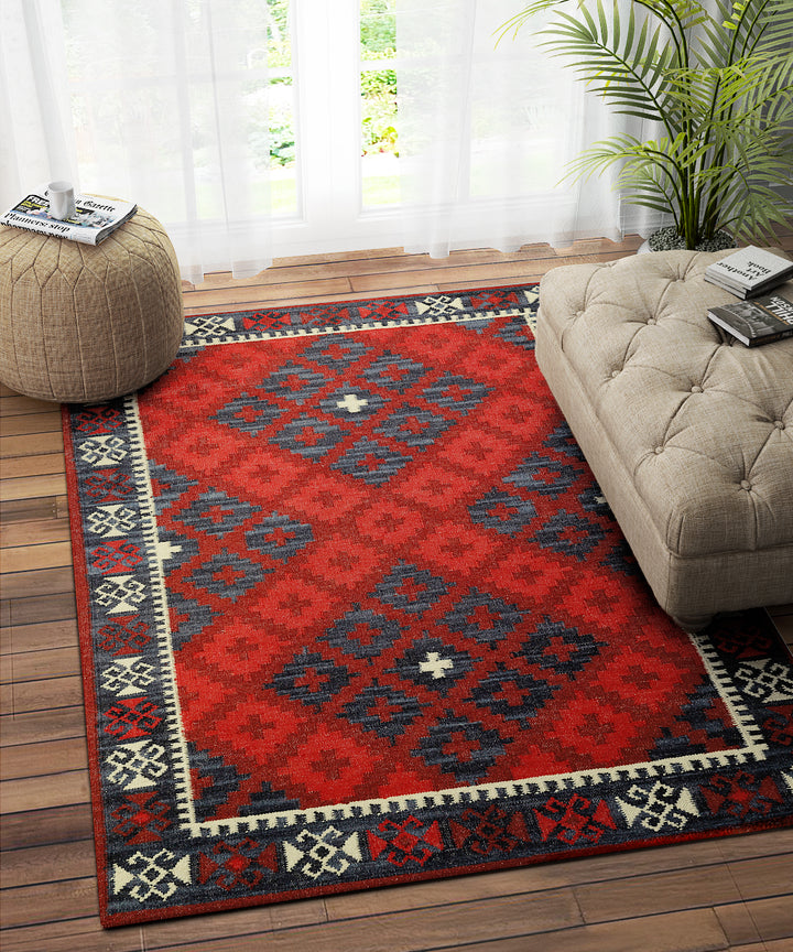 BLUE MAROON PIXLE KILIM DHURRIE