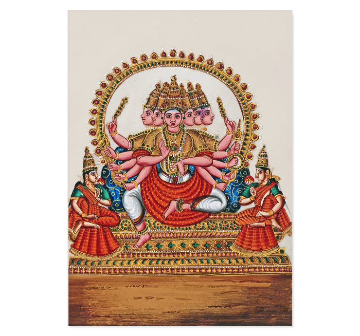 Kartikeya - accompanied by his wives Valli and Devasena Art Print