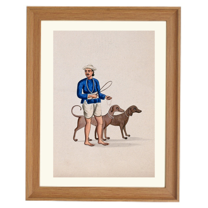 A dog keeper with two dogs Art Print