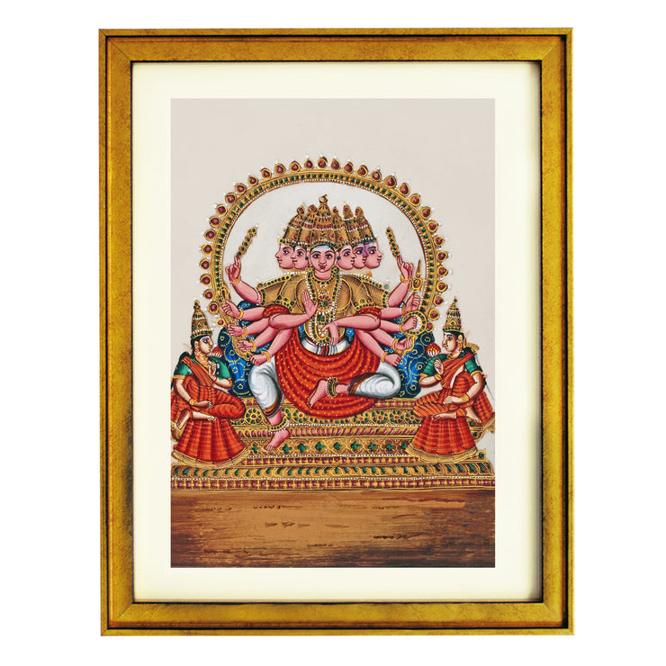 Kartikeya - accompanied by his wives Valli and Devasena Art Print