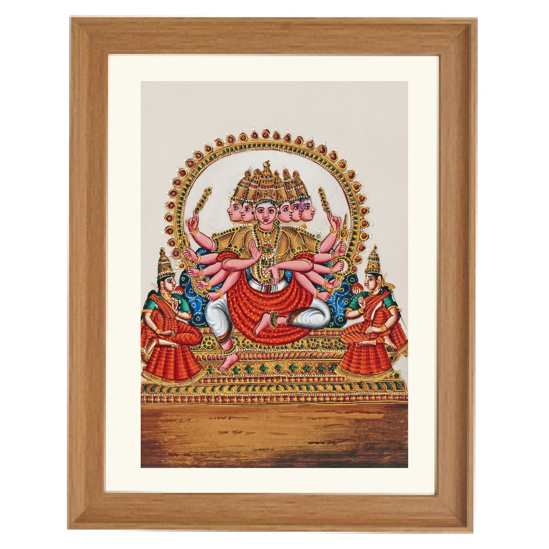 Kartikeya - accompanied by his wives Valli and Devasena Art Print