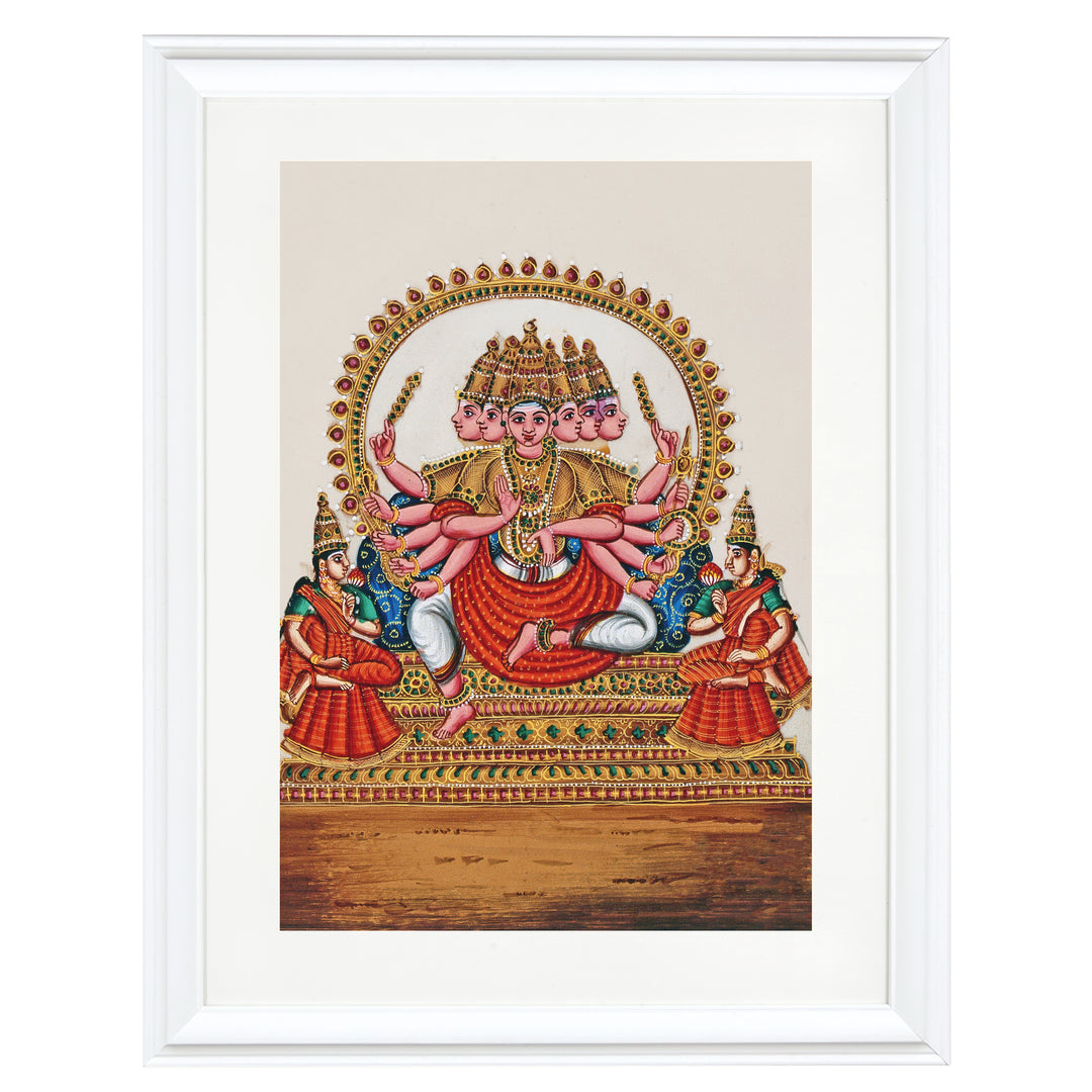 Kartikeya - accompanied by his wives Valli and Devasena Art Print