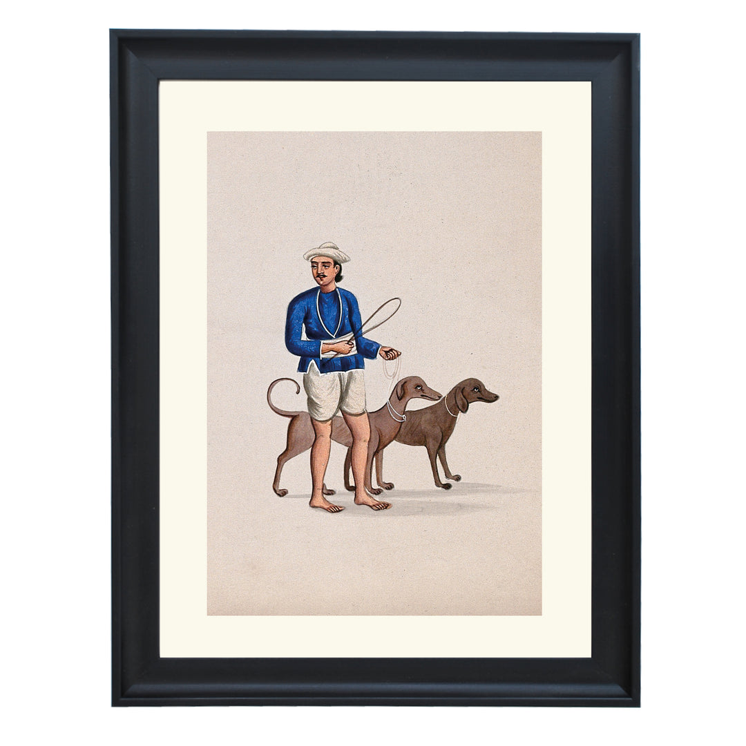 A dog keeper with two dogs Art Print