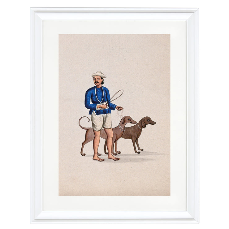 A dog keeper with two dogs Art Print
