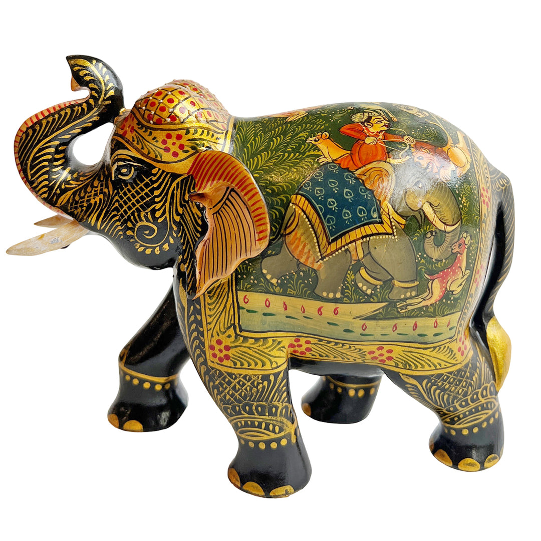 Hand-painted wooden elephant sculpture