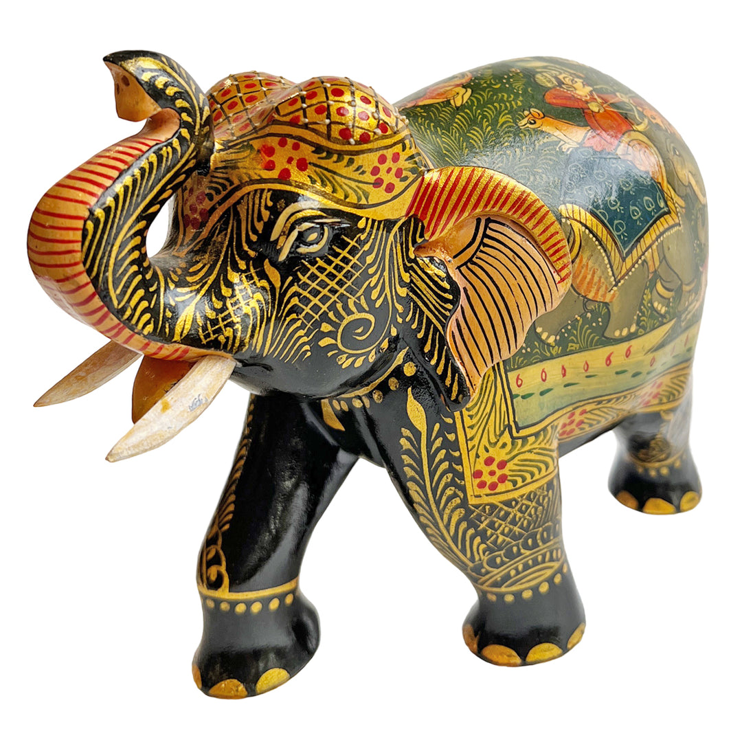 Hand-painted wooden elephant sculpture