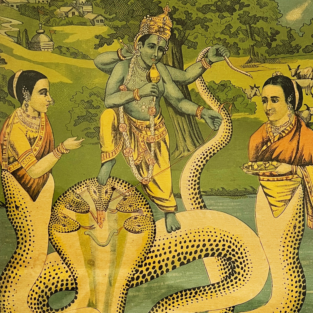 Krishna Subduing Kaliya Lithograph