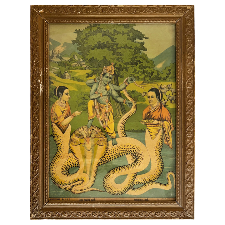 Krishna Subduing Kaliya Lithograph