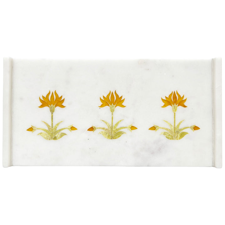 MARBLE INLAY FLOWER SERVING TRAY