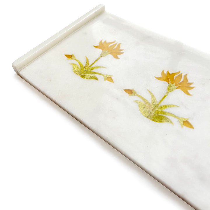 MARBLE INLAY FLOWER SERVING TRAY