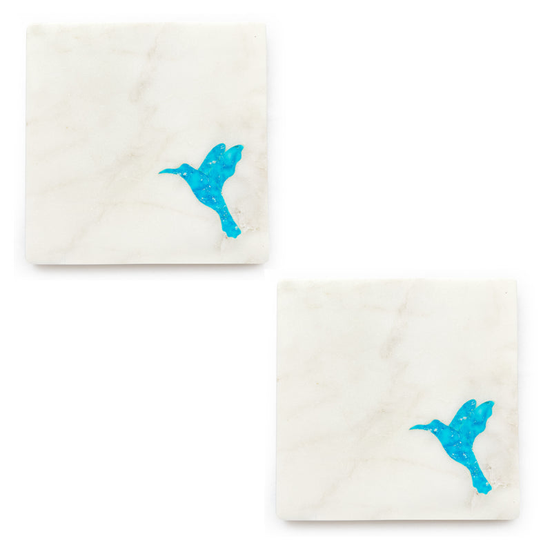 TURQUOISE BIRD MARBLE INLAY COASTER - Set of 2