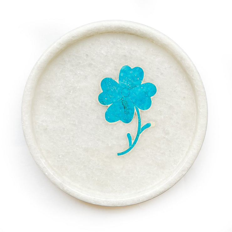 MARBLE INLAY TURQUOISE FLOWER PLATE