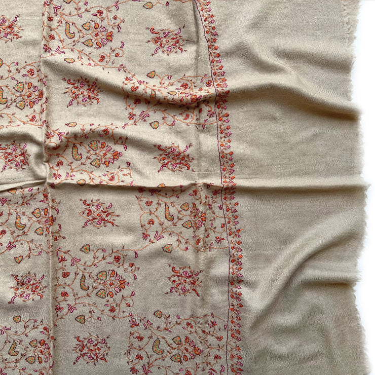 Natural Embroidered Stole