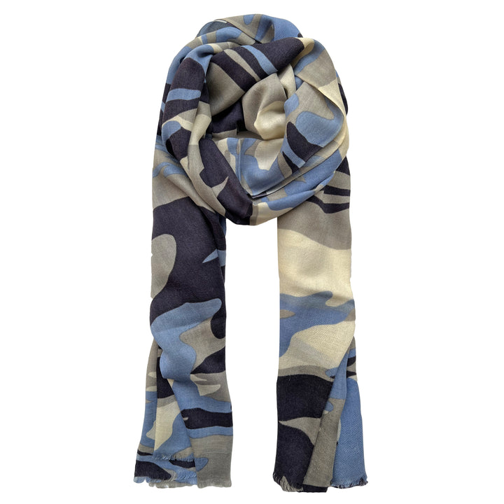 Blue Khaki Printed Stole