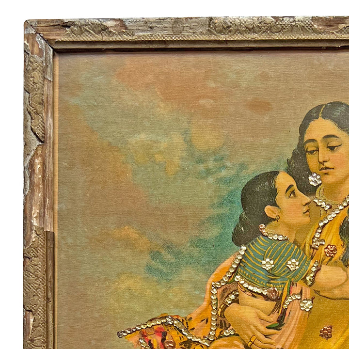 Menaka with Shakuntala, Beaded Oleograph