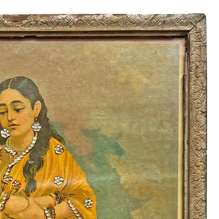 Menaka with Shakuntala, Beaded Oleograph