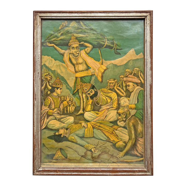 Hanuman Bearing the Sanjeevani Mountain, Oleograph