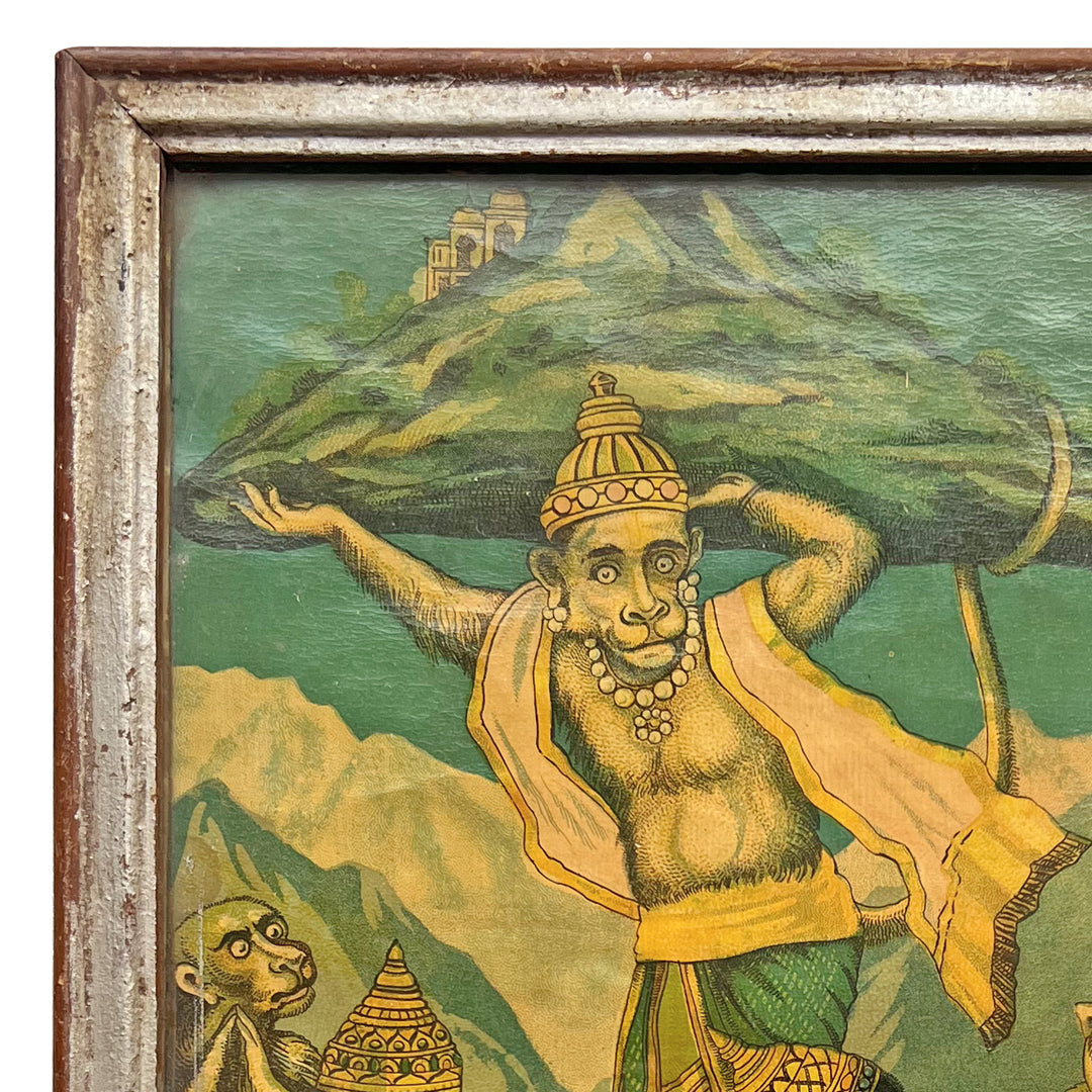 Hanuman Bearing the Sanjeevani Mountain, Oleograph