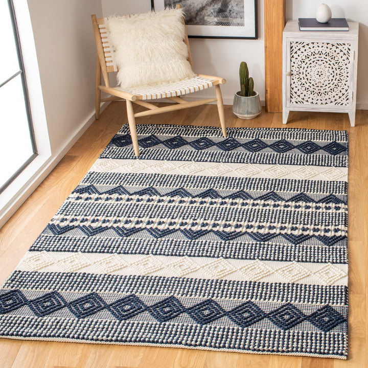 IVORY AND BLUE KILIM DHURRIE CUSTOM MADE