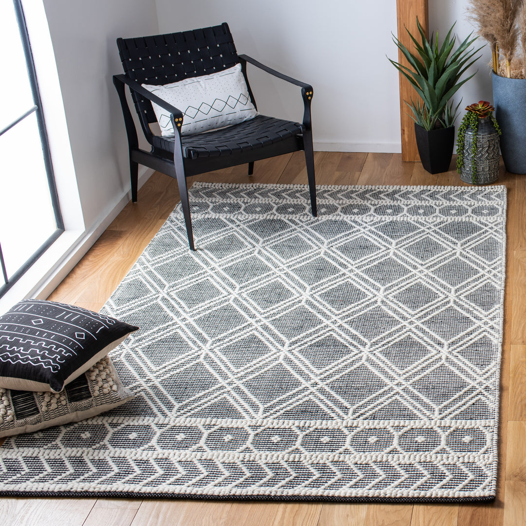 IVORY AND BLACK KILIM DHURRIE CUSTOM MADE