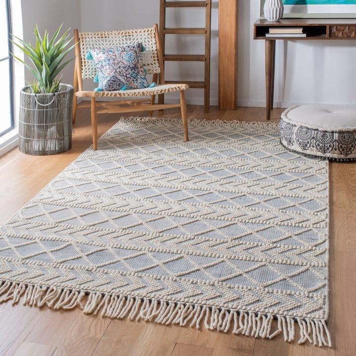 IVORY AND LIGHT BLUE KILIM DHURRIE CUSTOM MADE