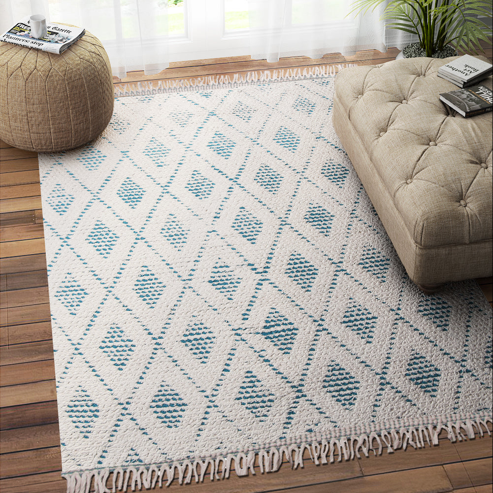 IVORY & BLUE KILIM DHURRIE CUSTOM MADE