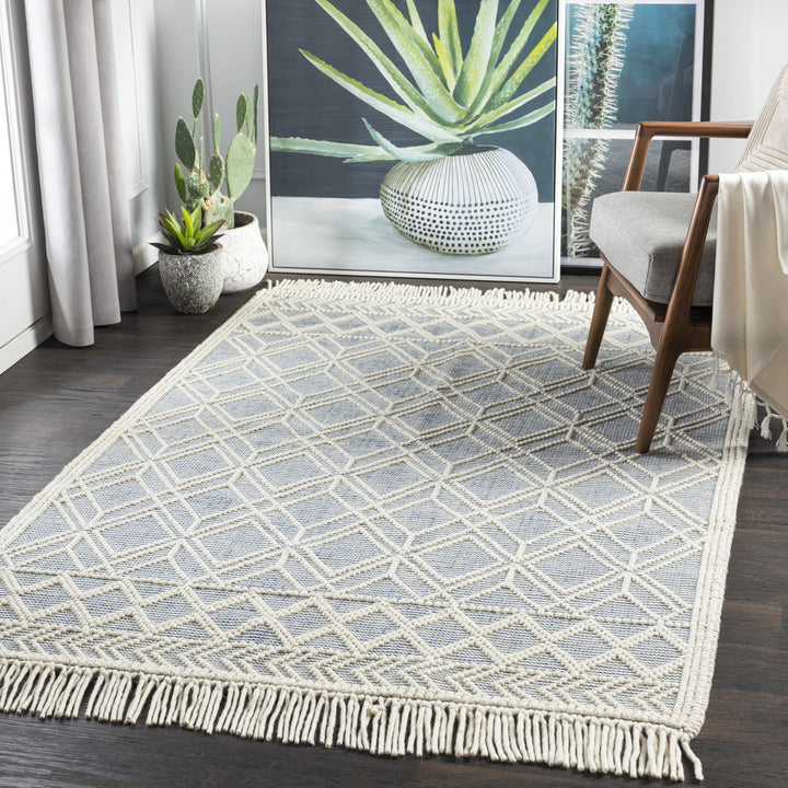 IVORY AND BLUE KILIM DHURRIE CUSTOM MADE