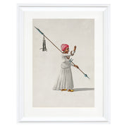 A man holding a spear with two puppets (?) hanging from one end, calls out to someone Art Print